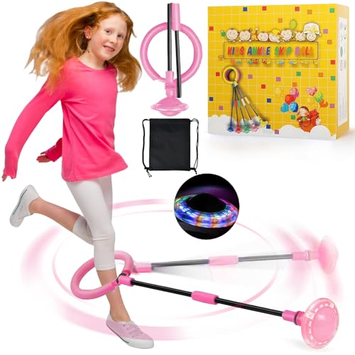 Q-WOOFF Anneau De Saut Clignotant, Balle De Saut De Sport, Balle De Saut Flash Pliable, Adaptée Aux Jeux d'Adresse pour Enfants Ou Adultes, Exercice (Rose