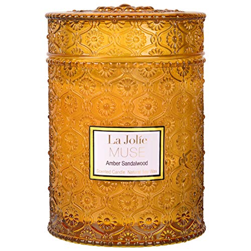 Bougie Parfumée La Jolíe Muse Ambre Marocaine - Cire Soja Naturelle - 75h Combustion - Bocal Verre 285g - Cadeau