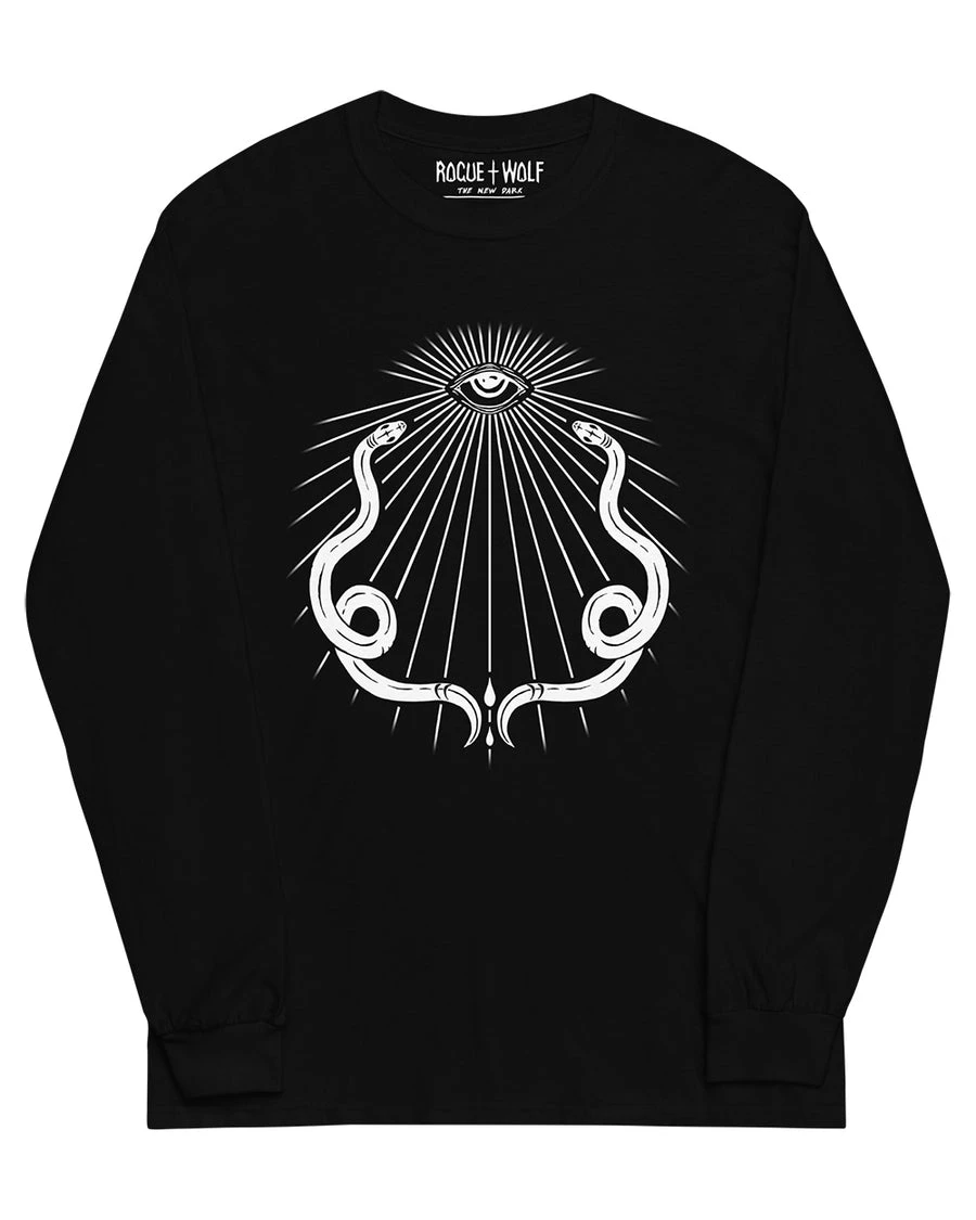 Serpent’s Gaze Long Sleeve Tee - Witchy Gothic Grunge Alt Goth Style Dark Academia Snake Graphic Tee Pagan