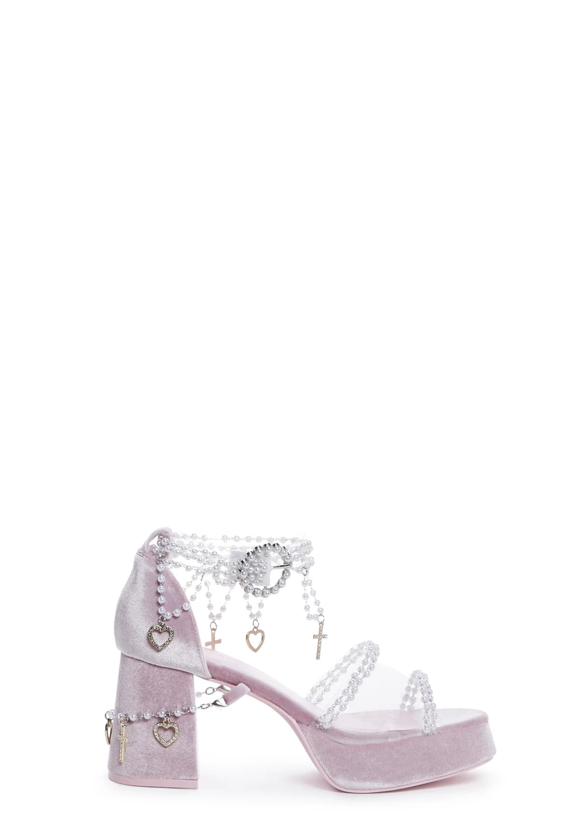 Velvet Platform Sandals With Charms Sugar Thrillz - Pink
