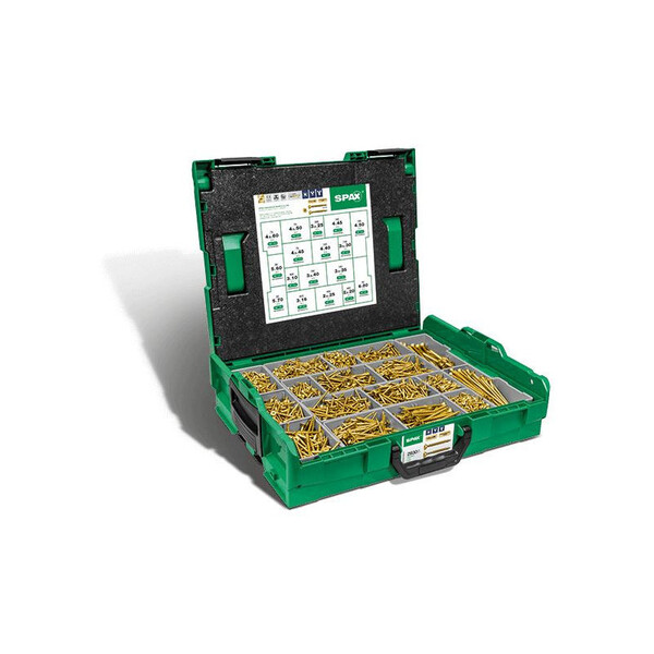 Spax Malette plastique de montage L-BOXX, Kit de vis avec 17 dimensions, Tête fraisée, Cruciforme Z, 4CUT, YELLOX - 5000009164019