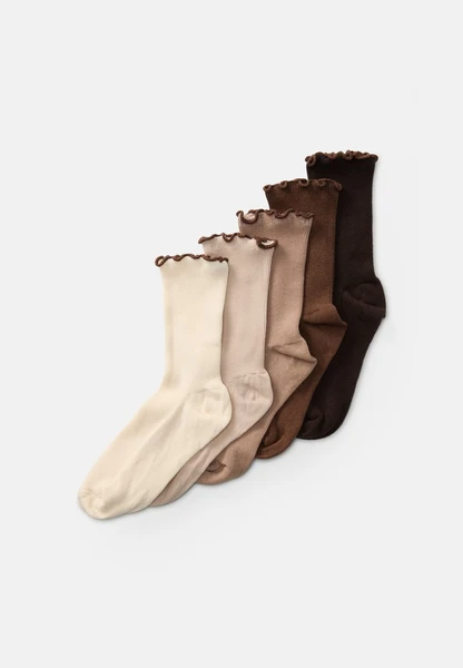 5 PACK CONTRAST FRILL EDGE - Chaussettes - neutrals/offwhite/brown