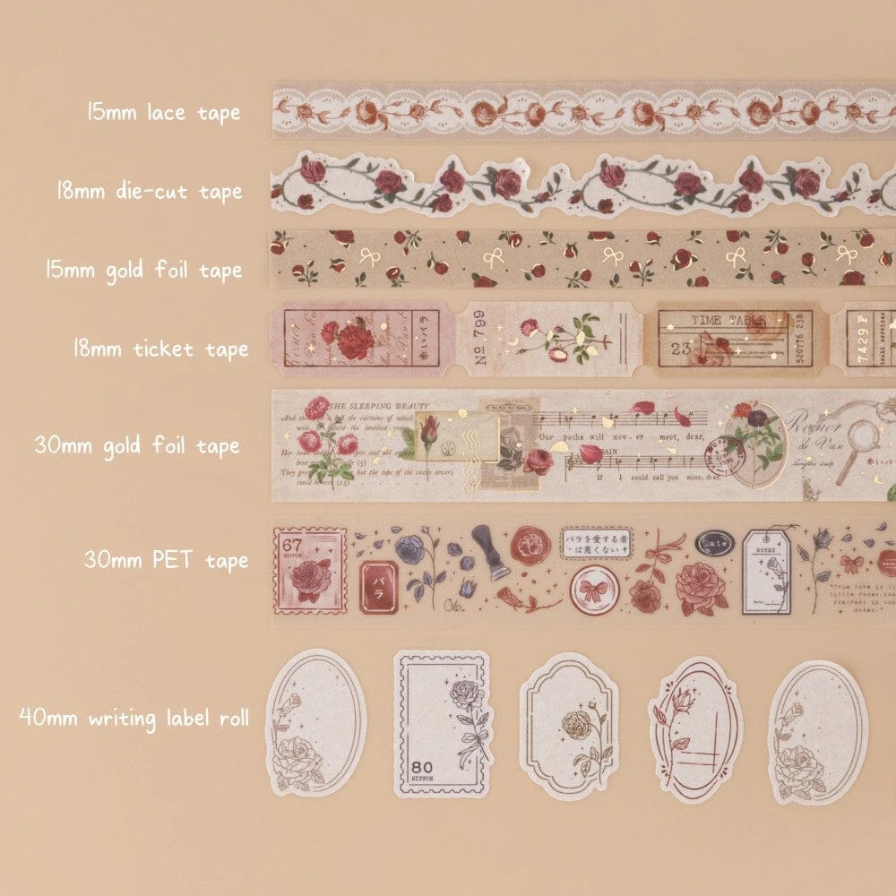 Tsuki ‘Vintage Rose’ #2 Washi Tape Set ☾ – NotebookTherapy