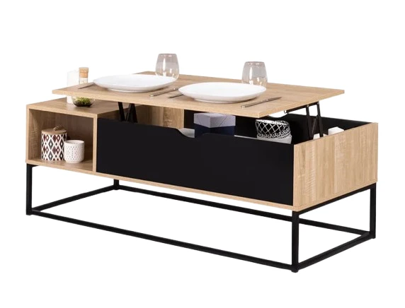 Table Basse Plateau Relevable Boston Avec Rangements Design Industriel - Table basse BUT