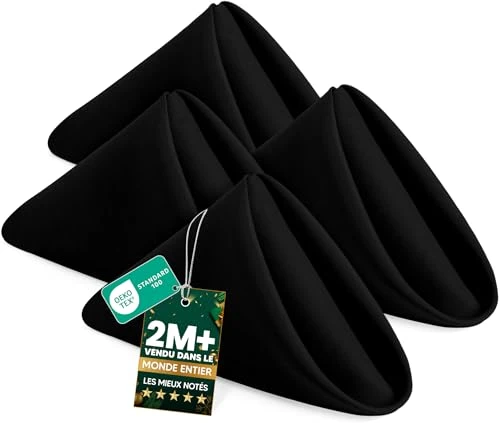 KICHLY Serviettes en Tissu - Lot de 24 Serviettes de Table en Tissu réutilisables, Douces et Confortables - idéales pour Les événements, Polyester (Noir, 43x43 cm)