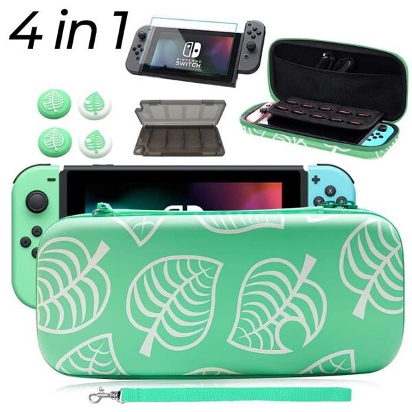 Etui pour Nintendo Switch, Protection Switch Housse +étui de cartouches de jeux + Protection écran Switch + 4 Thumb Grip