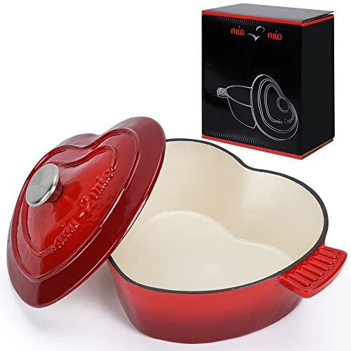 MIAMIO - Four Hollandais en fonte émaillée en forme de cœur, pot antiadhésif/Cadeau pour Noël, convient à tous les types de chaleur (3 L, 24 cm)