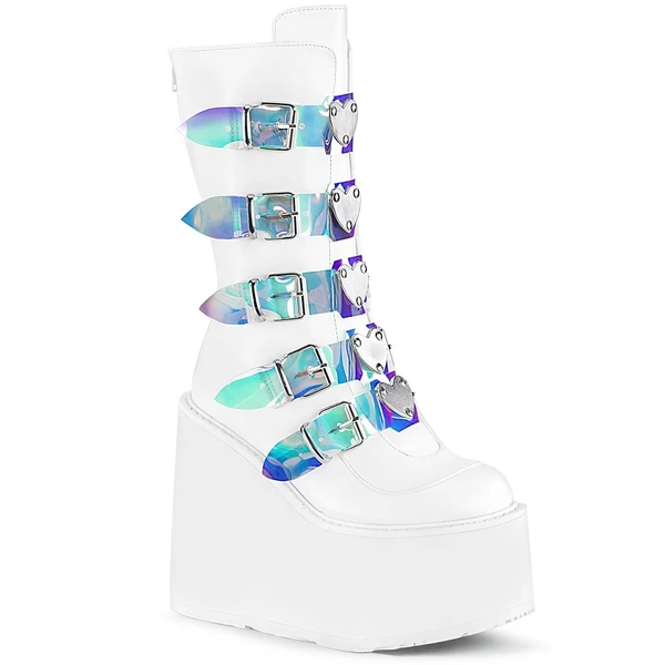Demonia Bottes Shop - Bottes Hauteur Genoux Demonia Swing 230 Femme Blanche