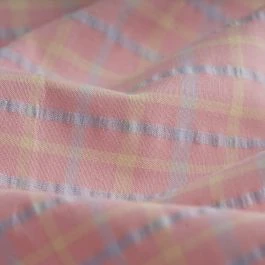 Tissu Seersucker carreaux bleu rose