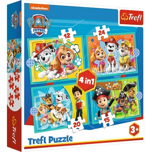 Trefl Paw Patrol 12 à 24 Pièces 4 Sets pour Les Enfants à partir de 3 Ans Puzzle, TR34346, Heureuse Équipe de Pat Patrouille Pat Patrouille, Das lustige Team Von