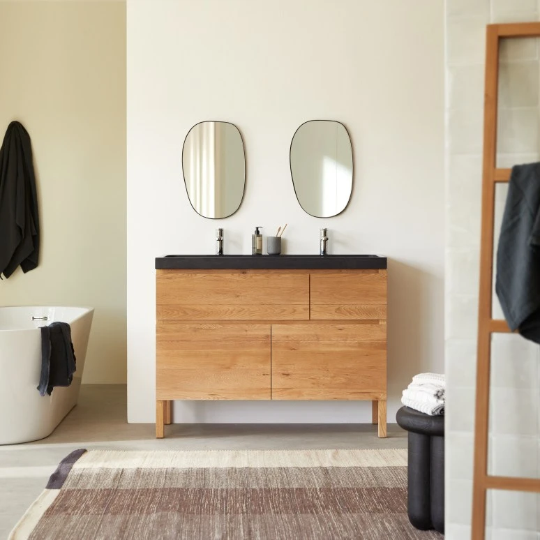 Easy - Meuble salle de bain en chêne massif et pierre de lave 120 cm