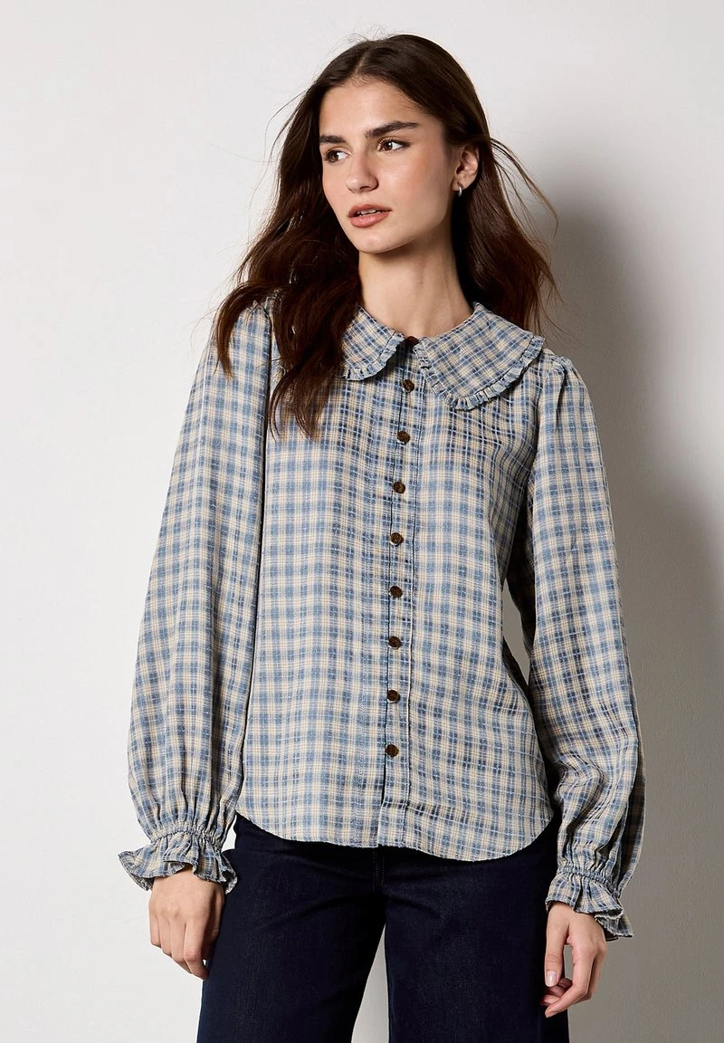 CHENILLE CHECK RUFFLE COLLAR - Chemisier - blue