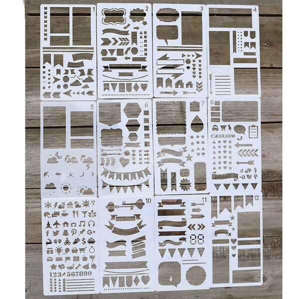 Pochoir creux en plastique pour Journal à puces, modèle de dessin pour carnet de notes, planificateur, Scrapbook, artisanat de décoration, bricolage, 12/20 pièces