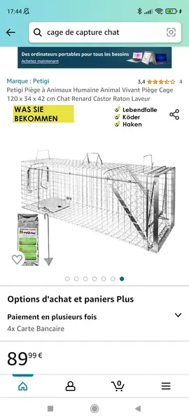 Cage de piégeage taille chat/renard