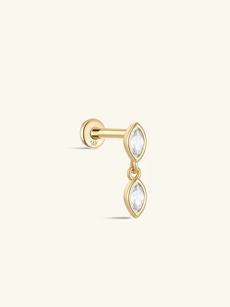 Clou de perçage d'oreille en zircon avec lunette marquise en or massif 14 carats