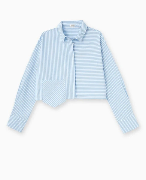 Chemise cropped rayée avec poche décalée
