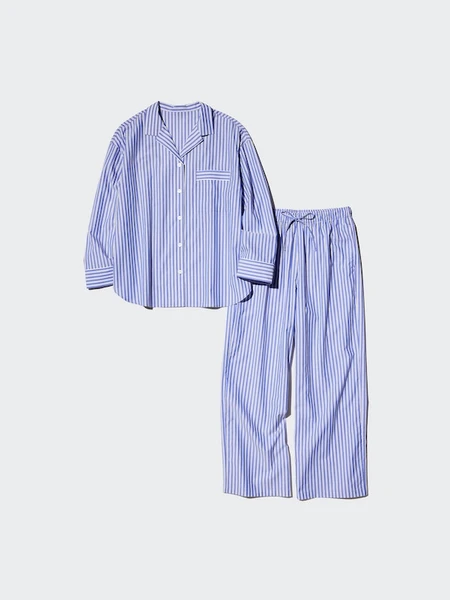 Pyjama en coton (Manches longues, rayé) pour Femme | UNIQLO FR