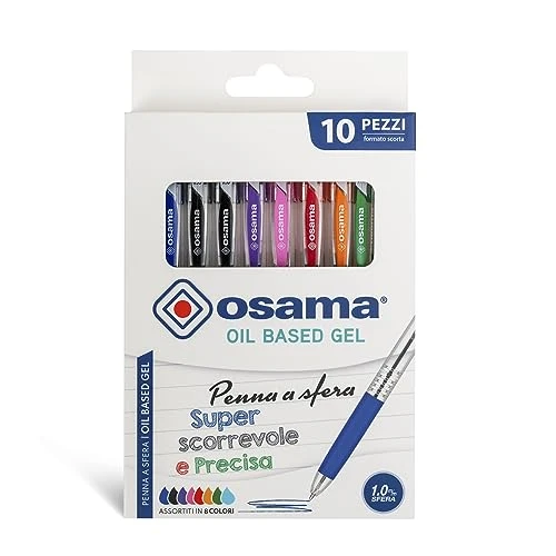 Osama - Stylo Couleur Gel avec Encre OBG, Set 10 Stylos Colorés - Stylo Bille à Déclic 1.0 mm - Stylo Gel avec Trait Fluide et Précis Idéal pour Papeterie, Loisirs Créatifs et Fourniture Scolaire