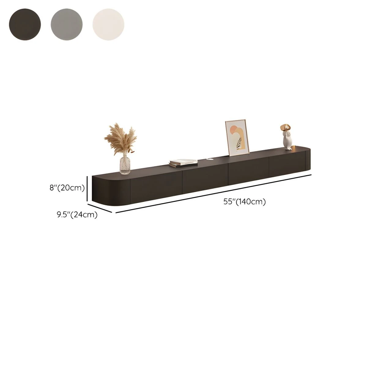 Meuble TV moderne avec tiroirs et armoires, faible hauteur et gestion des câbles - Noir L 160 x l 24 x H 20 cm Bois