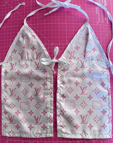 hello kitty x louis bootleg monogram tie up top- pink &amp; white