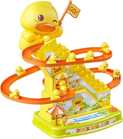 Stronrive Jouet Toboggan en Forme de Canard, Canards grimpant Les escaliers - Jouet de Montagnes Russes de Canard de Musique de Dessin animé illuminé,Jouet d'escalade d'escalier, Jeux de Canard pour,