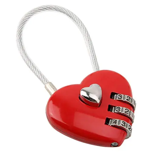WNSC Cadenas à Code Portable à Verrouillage à Combinaison à 3 Chiffres, Cadenas de Couple Durable en Forme de Coeur, boîte à Bijoux Hall Locker pour Bagages de Sac à Dos(Red)