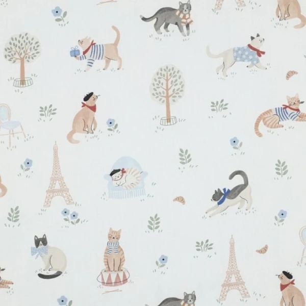 popeline coton chats de paris blanc cassé