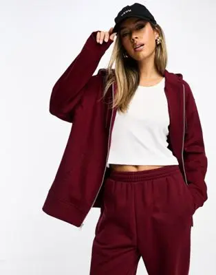 ASOS DESIGN - Sweat à capuche zippé - Bordeaux