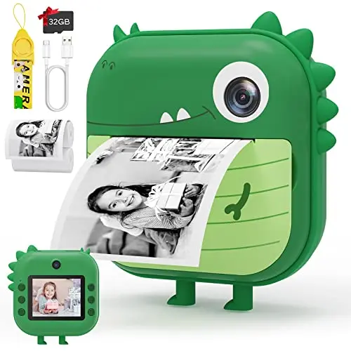 Selvim Appareil Photo Numérique à Impression Instantanée pour Enfants, 2,4 Pouces Ecran LCD, 1080P HD Selfie Caméra Vidéo Caméscope avec 32 Go TF Carte, Cadeaux d'anniversaire et de Noël 3-12 Ans