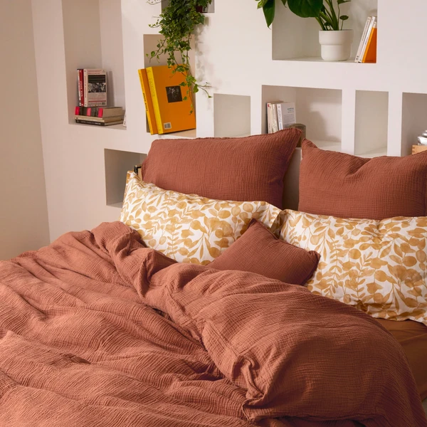 Housse de Couette Simplement Gaufré - Gaze de Coton - Orange Brûlé