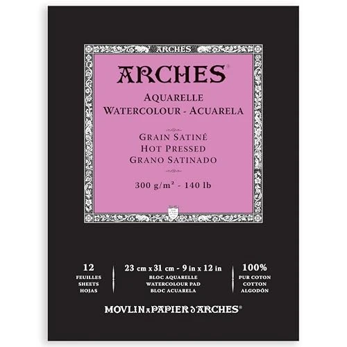 Arches- Bloc Enc 23x31 12H Aquarelle 100% Satin 300g Nat, A1795097, Blanc Naturel