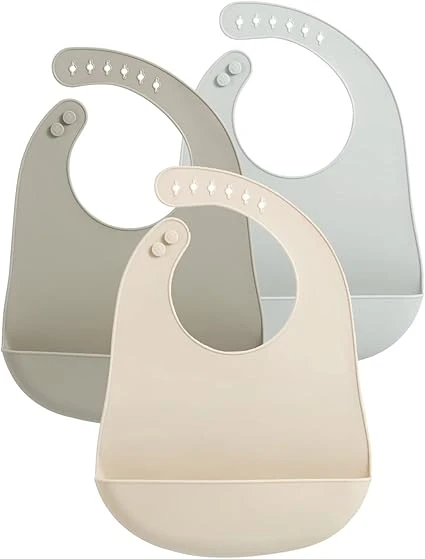 PandaEar Bavoir pour Bébé en Silicone| Lot de 3 Imperméable Ultra Fins et Léger Bavoirs pour les repas en Silicone pour Bébés et Tout-petits| Ajustable, Facile à Nettoyer