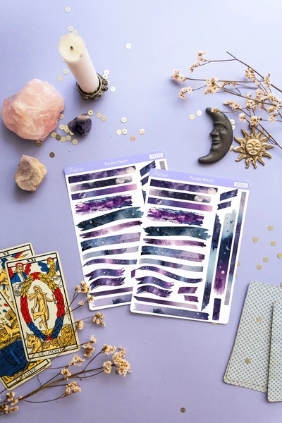 Purple Washi Sticker Sheet, Celestial Washi Stickers, Aesthetic Stickers for Planner, Decorative Journaling Stickers, Scrapbook Stickers