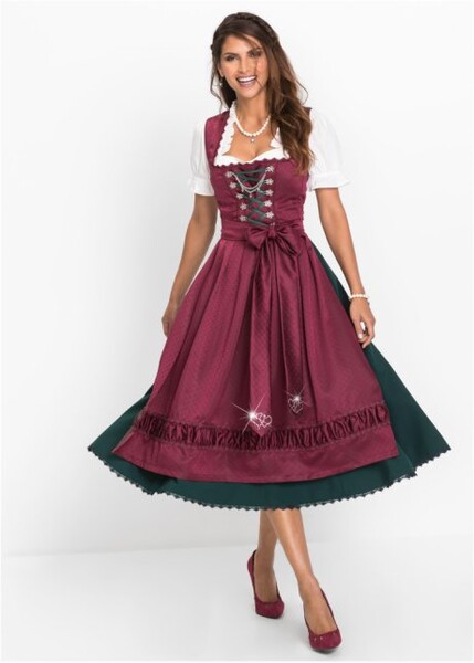 Dirndl à tablier satin brodé magenta jacquard 