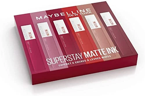 Maybelline New York - Coffret Exclusif de 6 Rouges à Lèvres Liquides Longue Tenue - Superstay Matte Ink - Teintes: Lover (15)/Seductress (65)/Artist (120)/Dancer (118)/Pioneer (20)/Voyager (50)