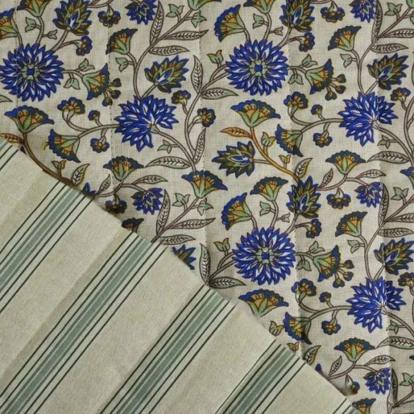 Tissu matelassé réversible fleurs indiennes et rayures