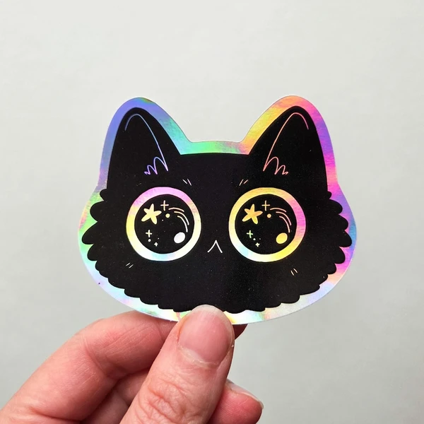 Sticker holographique chat noir - « Sparkle » - joli cadeau pour les amoureux des chats