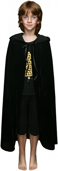 Proumhang Cape à Capuchon Velours Enfant Vampire Magicien Déguisement Costume Halloween Noël Easter Carnaval Noir L