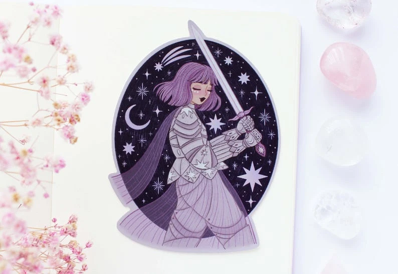 Le chevalier et son épée en vinyle mat imperméable | Sticker journal, agenda, sticker sorcière, magique, sorcière, conte de fées