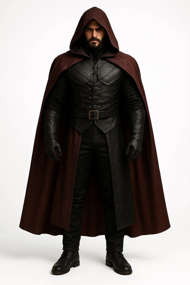 Custom Phantom Reaver Set – Hooded Leather Cloak, Paneled Vest & Matching Pants (Jeff Leach Special Edition)