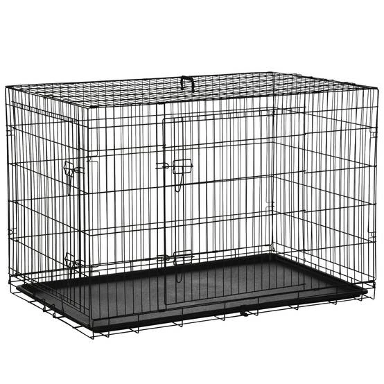 Cage de transport pour chien pliable - 2 portes verrouillables - plateau amovible - dim. 121L x 77l x 82H cm - acier ABS noirc