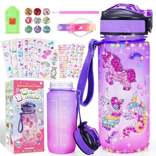 Gourde Fille DIY à décorer Isotherme Bouteille Kit de Loisir Créatif Enfant Jeux Créatif Fille 6 7 8 9 10 Ans pour Idée Cadeau Noël Extérieur Jeux Enfant 2 3 4 5 6 Ans