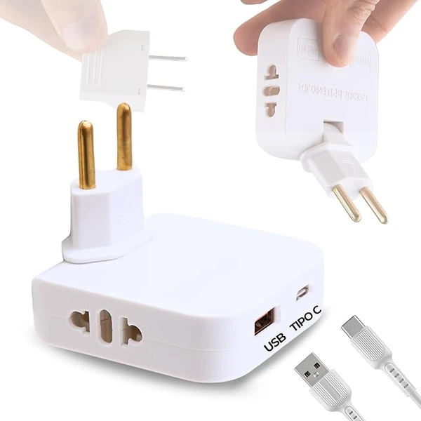 APUKESE Adaptateur Multiprise Plat – Prise Murale Extra Plate avec 1 USB + 1 USB-C + 2 Prises – Multiprise Plate Murale – Adaptateur de Prise – Murale