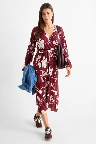 Robe croisée plissée - à fleurs