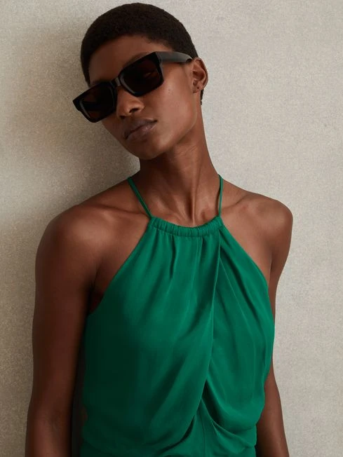 Drape Front Midi Dress in Green