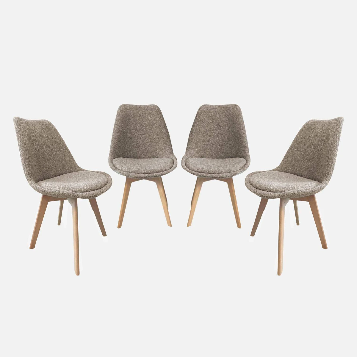 Lot de 4 chaises scandinaves revêtement bouclette texturée taupe | sweeek