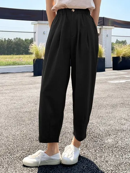 DAZY Pantalon trapÃ¨ze taille haute Ã  dÃ©tail pliÃ©