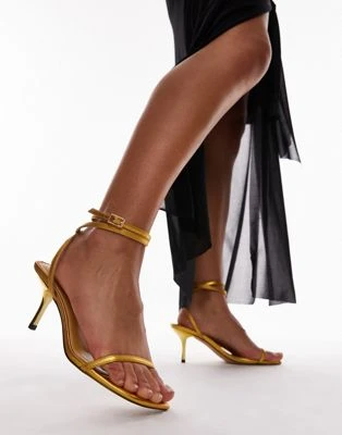 Topshop - Fina - Sandales minimalistes larges à talon mi-haut - Doré