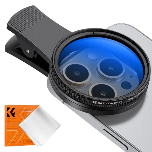 K&amp;F Concept 52mm Clip Filtre Polarisant CPL Amovible Compatible avec iPhone Téléphone Smartphones Objectifs et Un Chiffon
