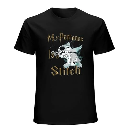 Lightnin Men's T-Shirt VihaTee My Patronus is a Stitch Funny T Shirt BlackXL Black XL